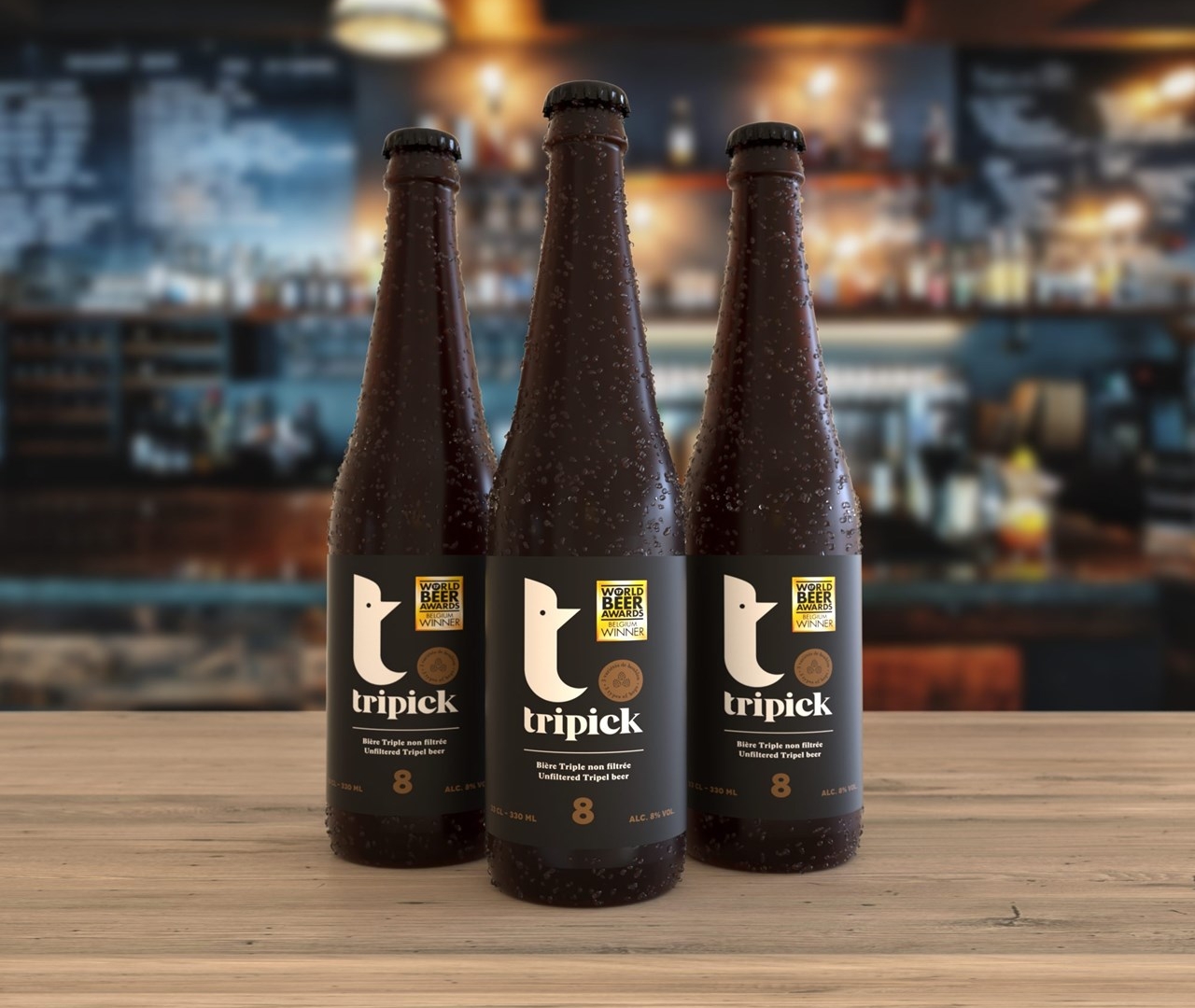 trois bouteilles de tripick 8 l'une à côté de l'autres