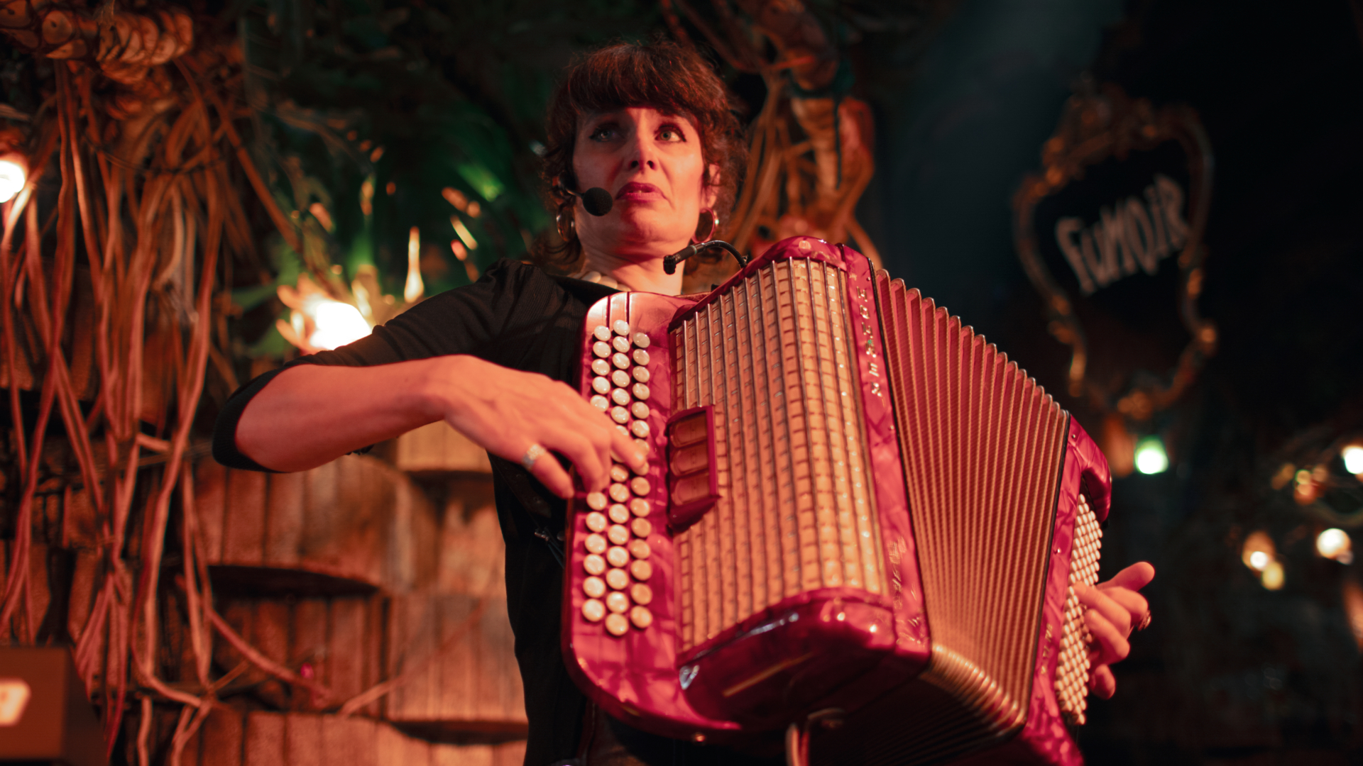 anne deville jouant de l'accordéon